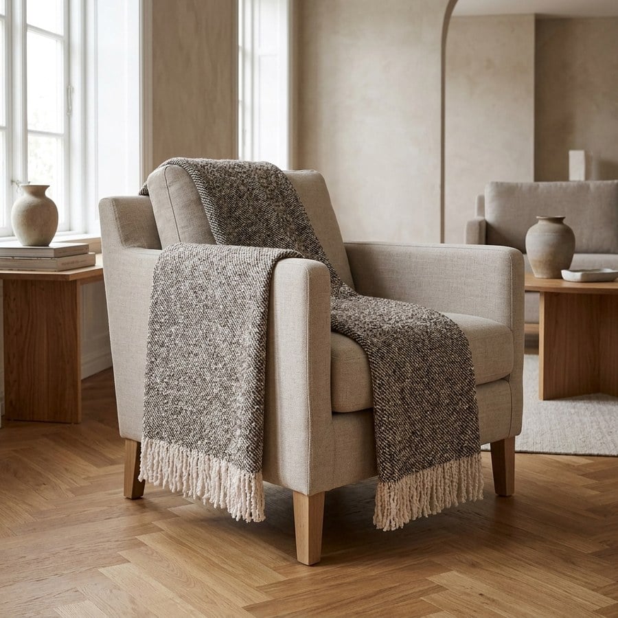 Sira Plaid i Beige/Brun Polyester &amp; Akryl fra House Nordic | B130xL180 cm