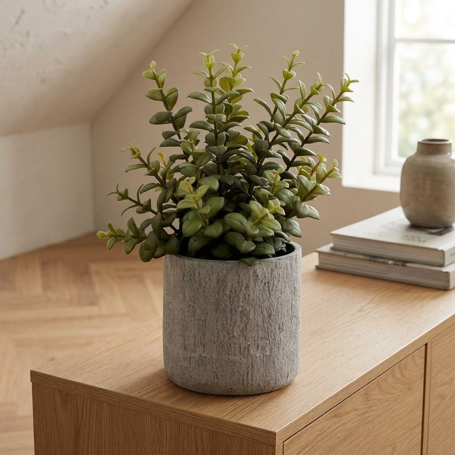 Succulent Kunstig Plante i Grøn/Grå PE Plastik med Cementpotte fra House Nordic | L24xB23xH33,5 cm