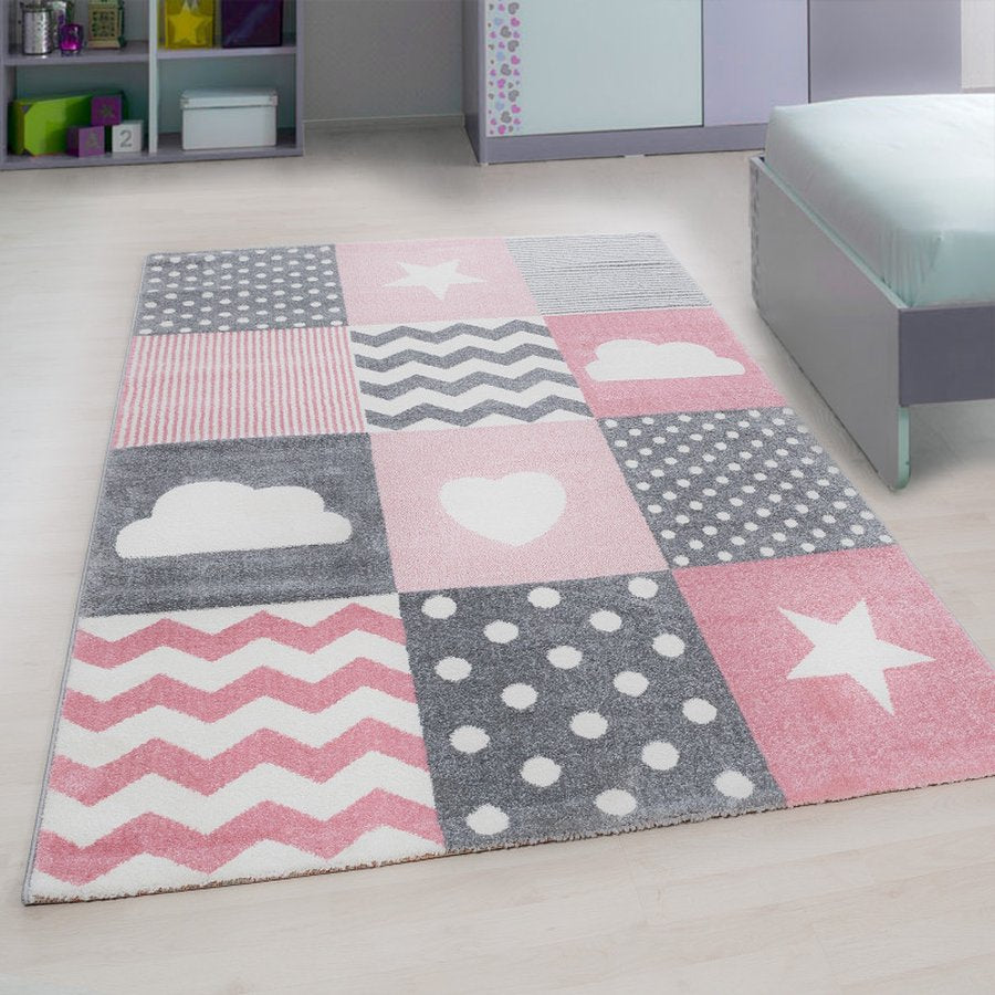 Alexander Gulvtæppe i Pink med Kant fra Rugs by Uniquebeds Home &amp; Living | Flere Størrelser i Firkantet &amp; Rund