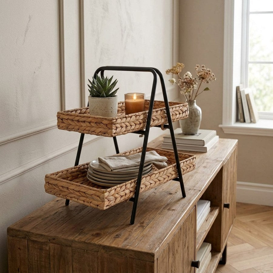 Alfaro Bakke i Natur Vandhyacint & Stel i Sort Metal fra House Nordic | B42xL23xH43,5 cm