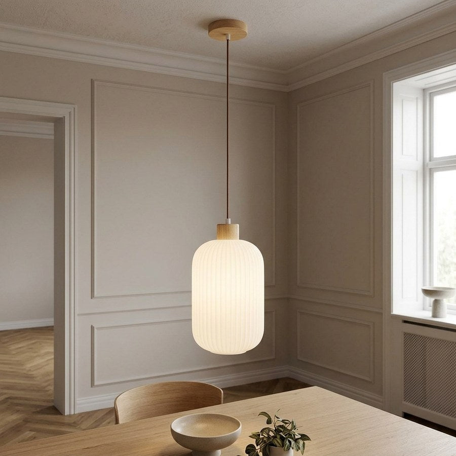 Argalo Pendel i Hvid Glas & Træ fra House Nordic | Ø20xH38 cm