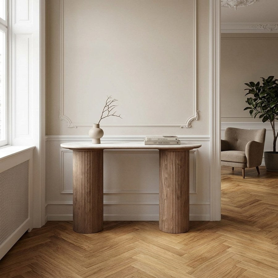 Athens Konsolbord i Hvid Keramik & Brun MDF fra House Nordic | L40xB120xH78 cm