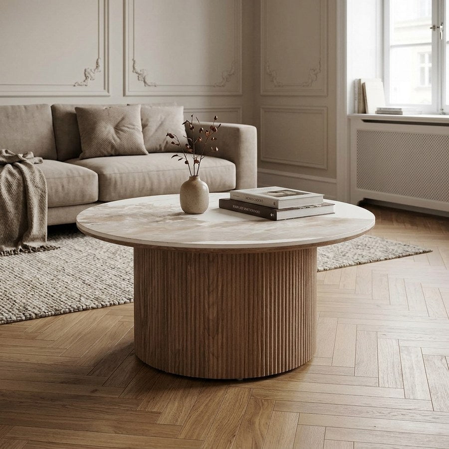 Athens Sofabord i Hvid/Brun Keramik fra House Nordic | Ø80xH40 cm