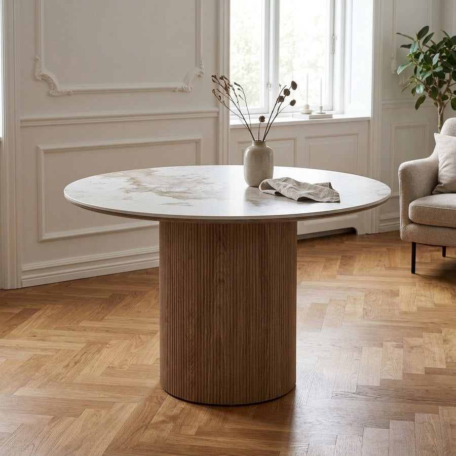 Athens Spisebord i Hvid Keramik & Brun MDF fra House Nordic | Ø120xH76 cm