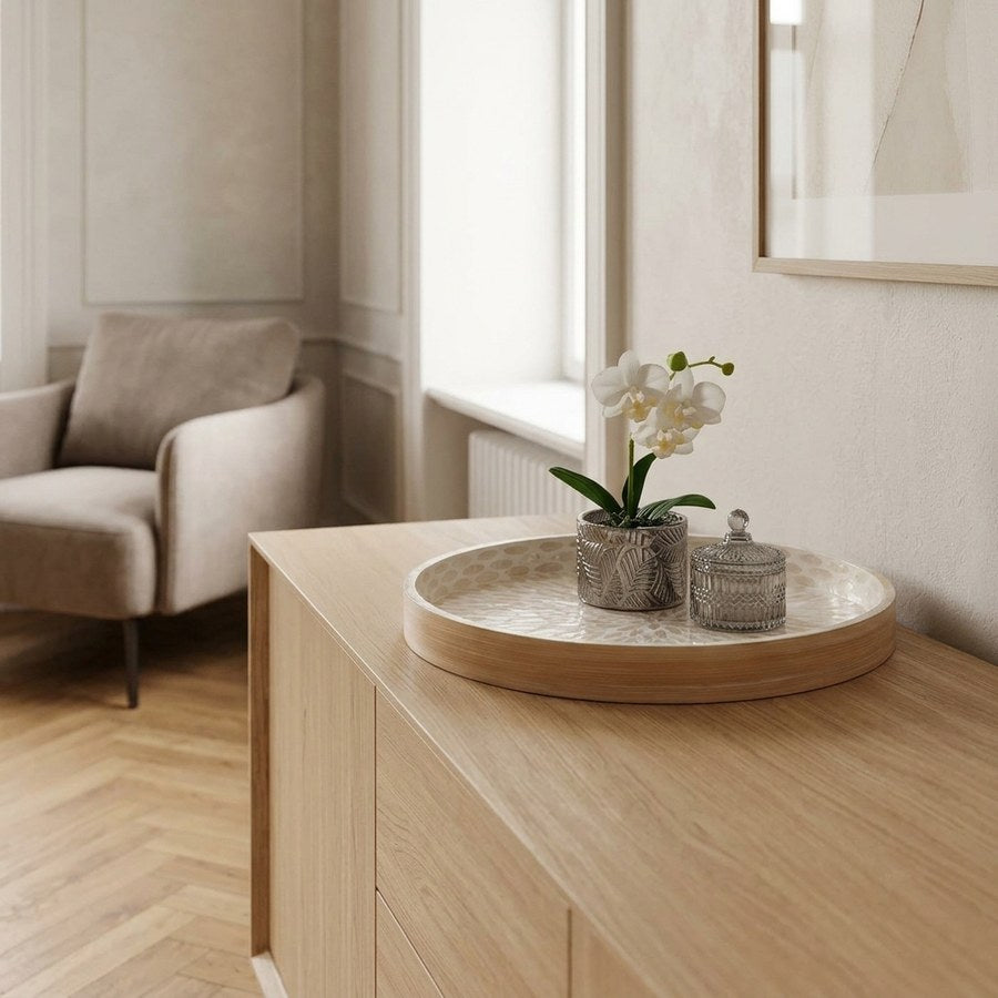 Bakke i Beige Bambus & Capiz fra House Nordic | Ø40xH3,5 cm