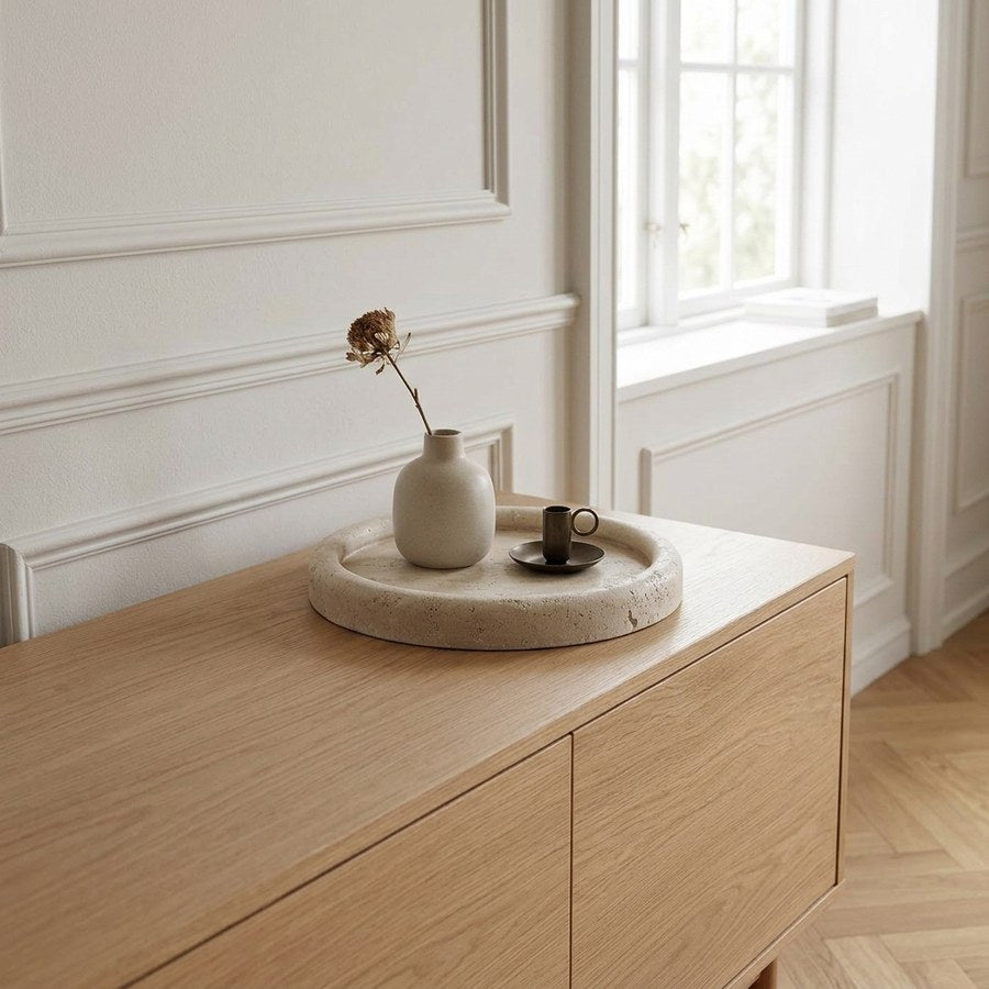 Bakke i Natur Travertin fra House Nordic | Ø25,5xH2,5 cm
