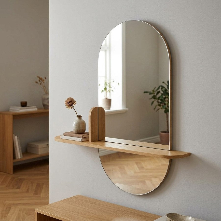Barco Spejl med Hylde i Natur Spånplade & Glas fra House Nordic | B92xL15xH94,5 cm
