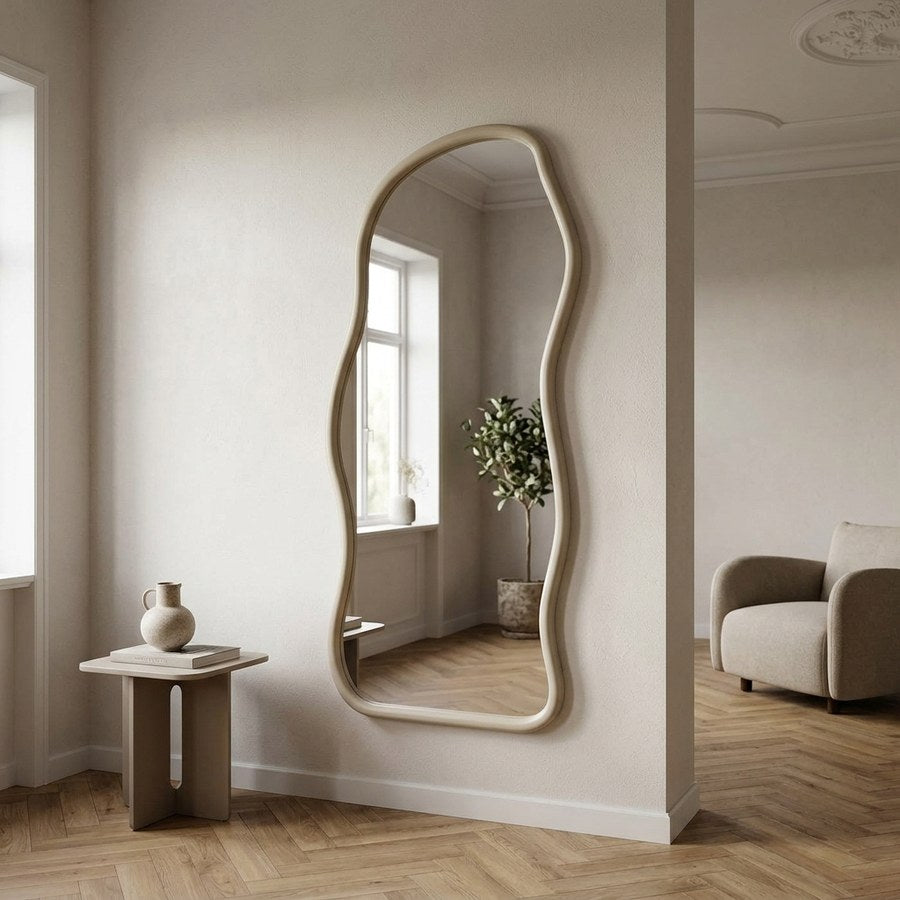 Bega Spejl i Beige Fyrretræ & Glas fra House Nordic | L89xB4xH180 cm