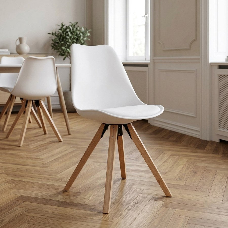 Bergen Spisebordsstol i Hvid Plast & Kunstlæder & Ben i Natur Gummitræ fra House Nordic | B48xL55xH86 cm