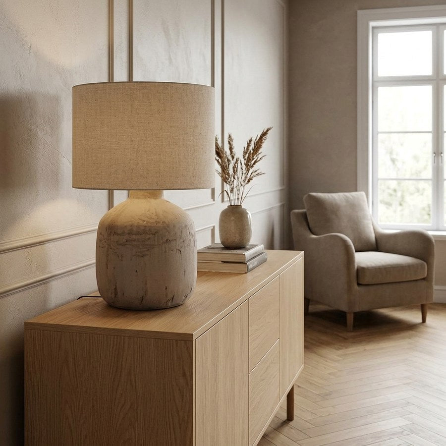 Bilby Bordlampe i Lysebrun Keramik fra House Nordic | Ø30xH46,5 cm