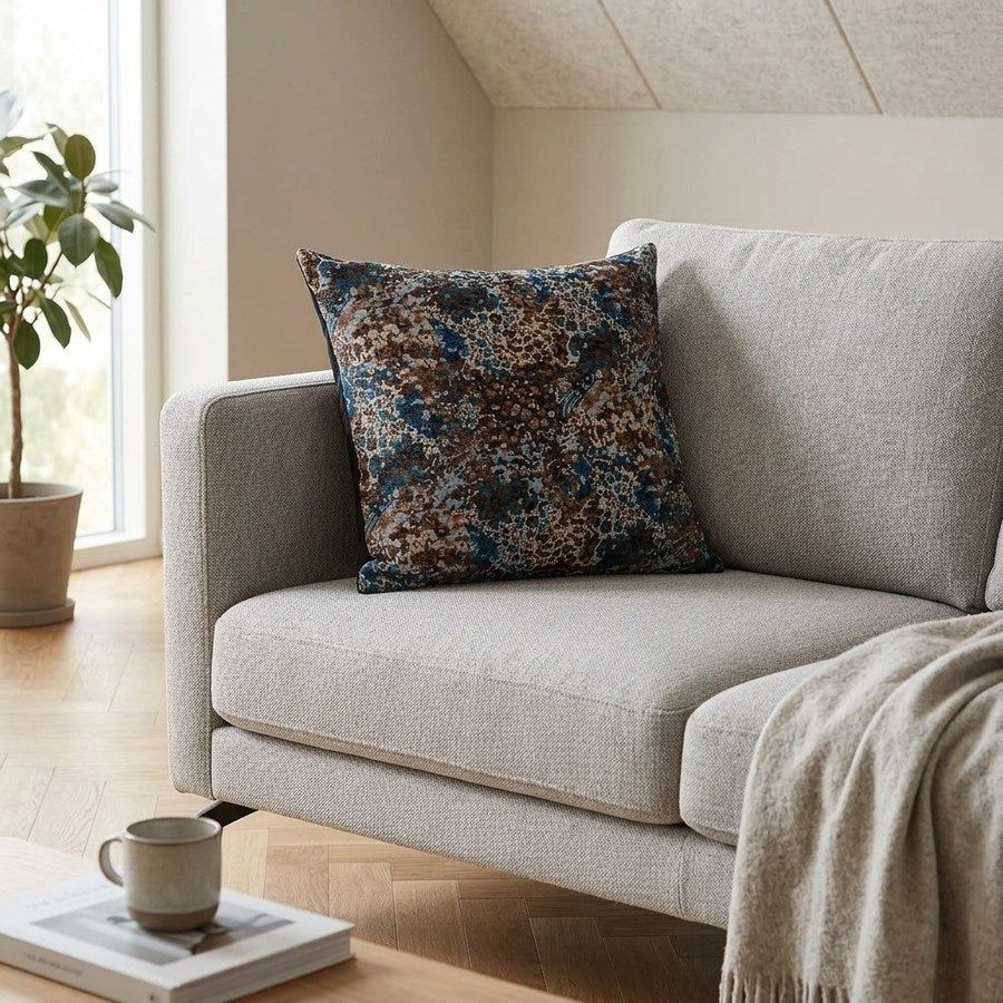 Blossom Pude i Blå/Brun Polyester fra House Nordic | B45xH45 cm