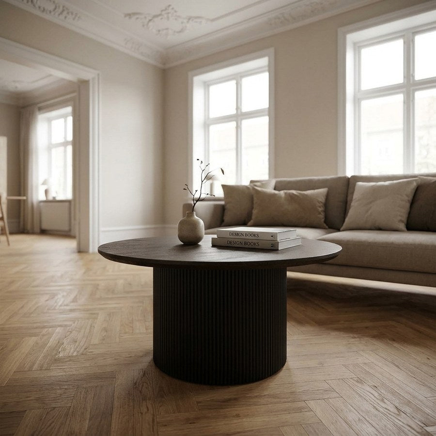Boavista Sofabord i Mørkebrun MDF & Ben i Sort Træ fra House Nordic | Ø80xH45 cm