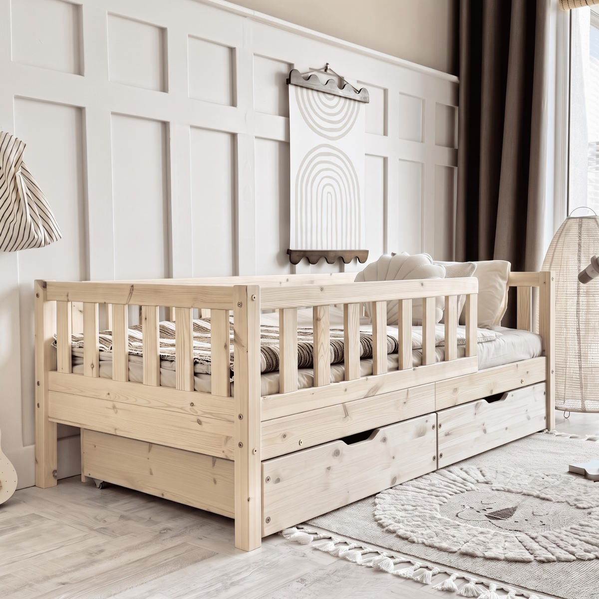Børneseng Basic David Plus med Skuffe i Massivt Fyrretræ fra Raw Kids, billede 1 fra Unique Beds, Home & Living