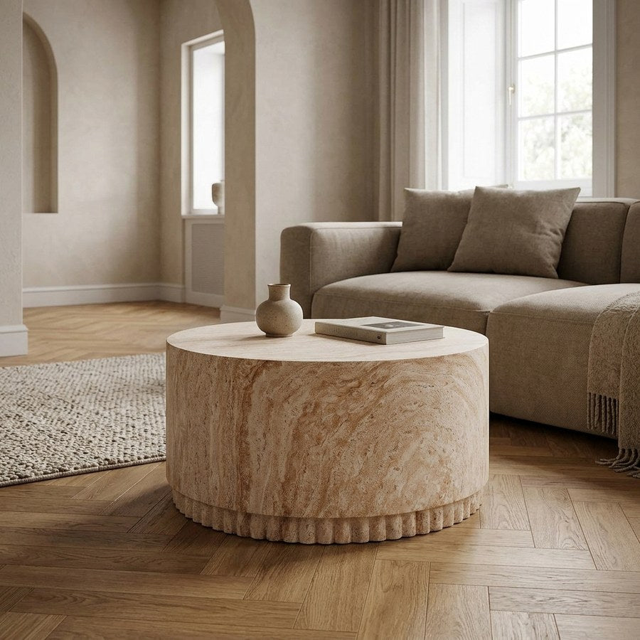 Bonn Sofabord i Natur Fiberclay med Rillet Base fra House Nordic | Ø75xH37 cm
