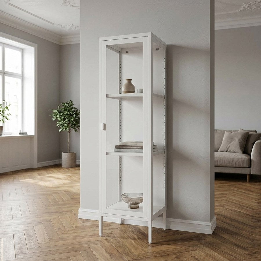 Brisbane Smalt Vitrineskab i Hvid Stål & Glas fra House Nordic | B40xD35xH140 cm