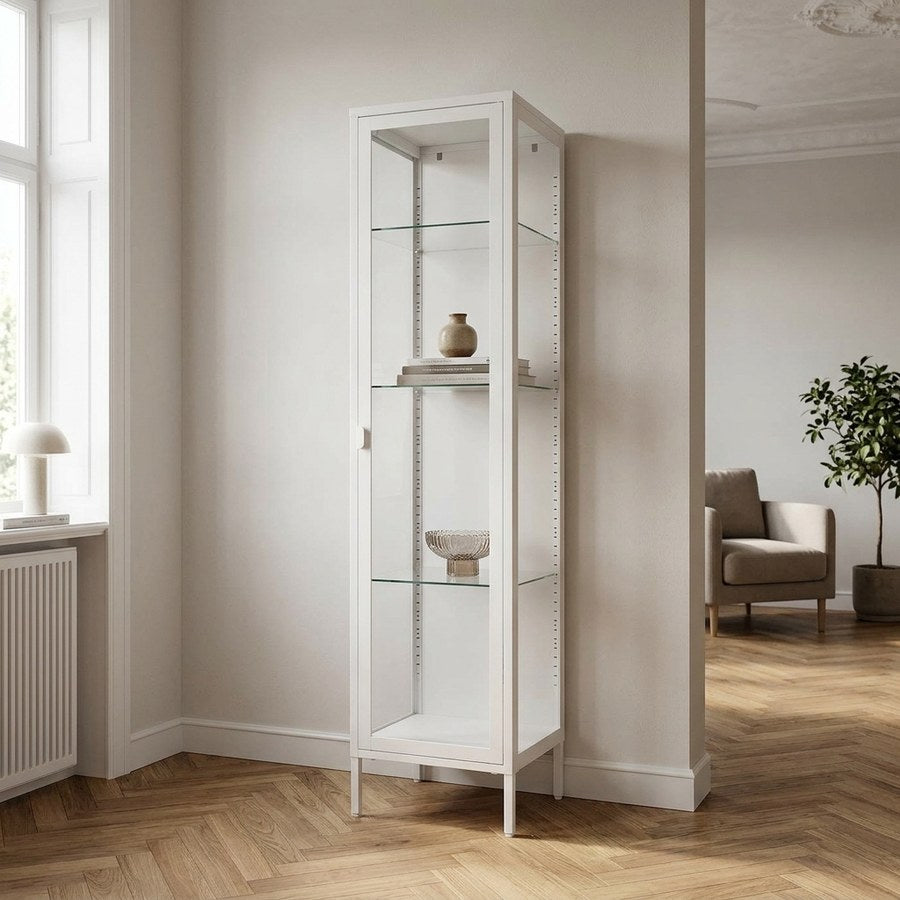 Brisbane Smalt Vitrineskab i Hvid Stål & Glas fra House Nordic | B40xD35xH180 cm
