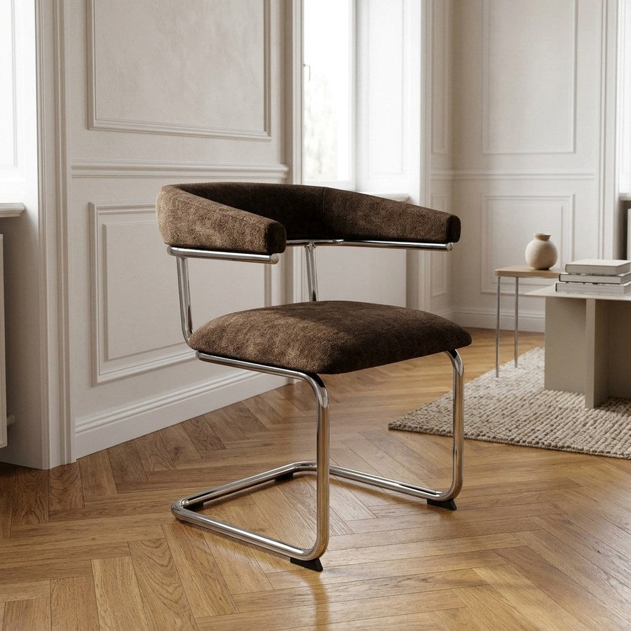 Cabri Lænestol i Chokoladebrun Chenille & Ben i Krom Metal fra Unique Furniture | B59xD58xH77 cm