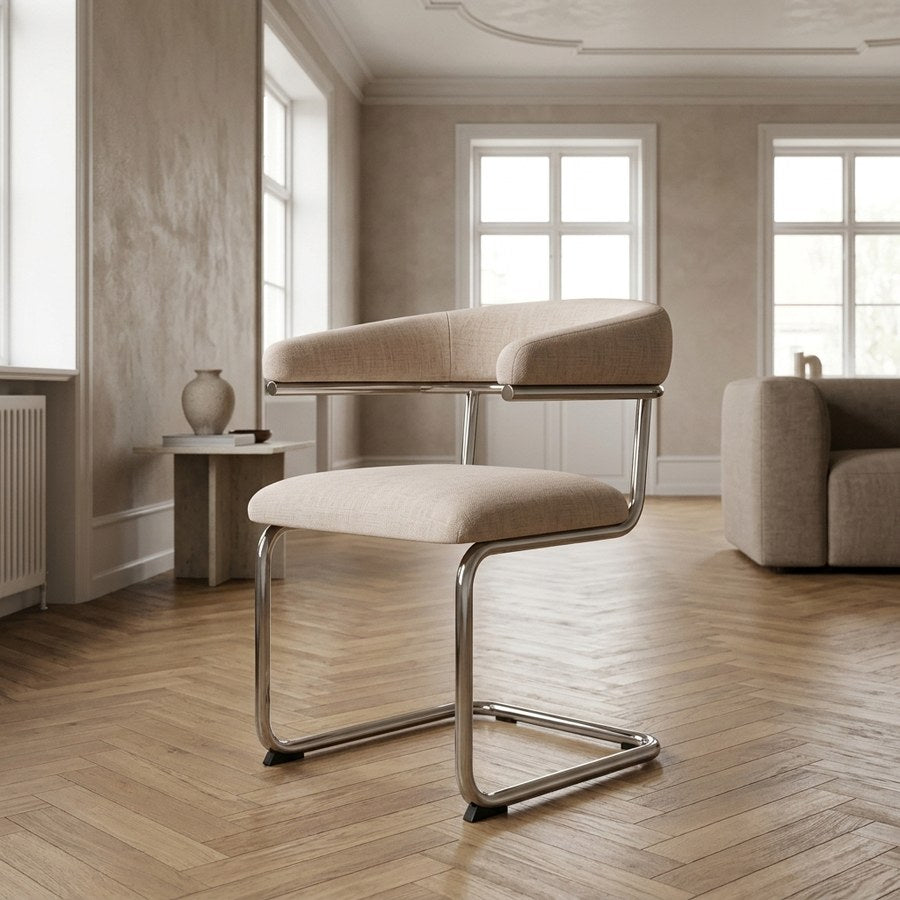 Cabri Lænestol i Linned Chenille & Ben i Krom Metal fra Unique Furniture | B59xD58xH77 cm