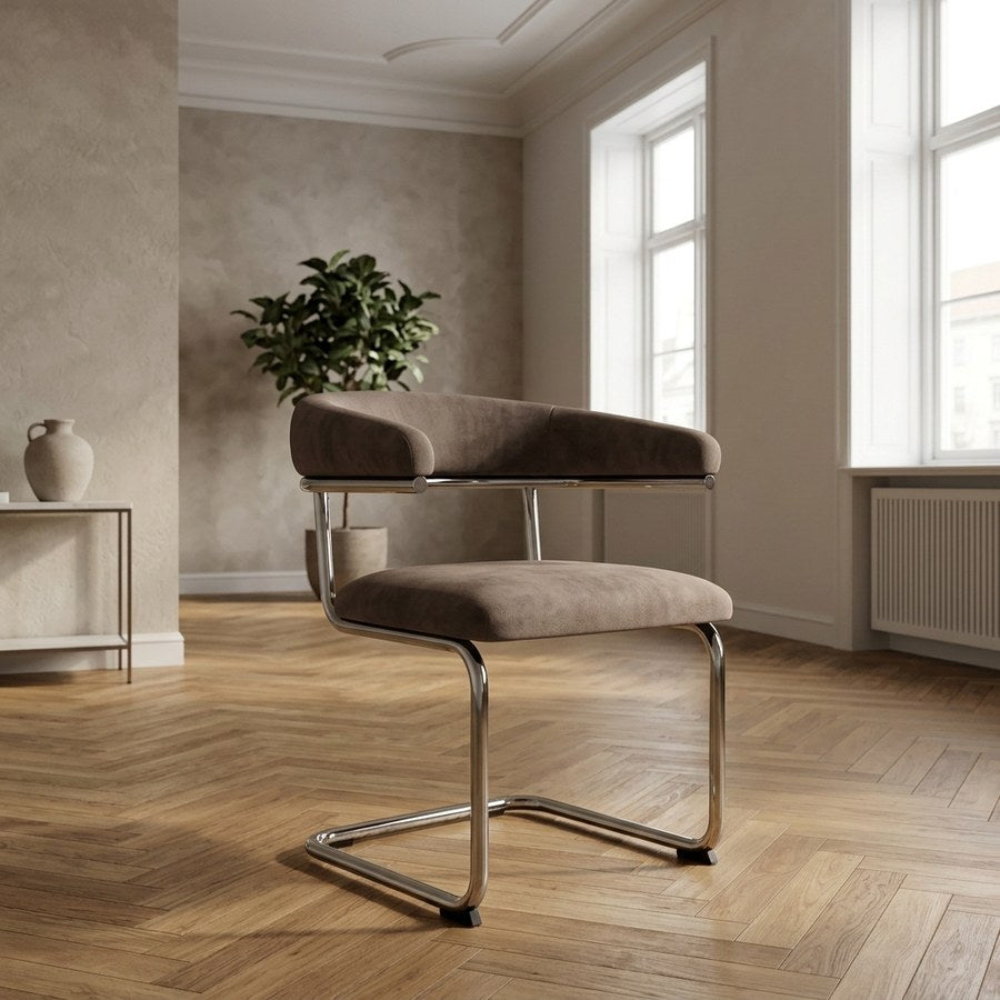 Cabri Lænestol i Taupe Chenille & Ben i Krom Metal fra Unique Furniture | B59xD58xH77 cm