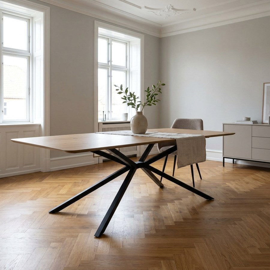 Cesura Spisebord i Egetræ Melamin & Ben i Sort Metal fra Unique Furniture | L200xB100xH75 cm