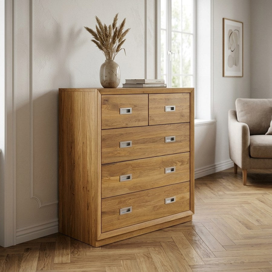 Como Kommode i Natur Egetræ med 5 Skuffer fra Unique Furniture | B86xD42xH97 cm