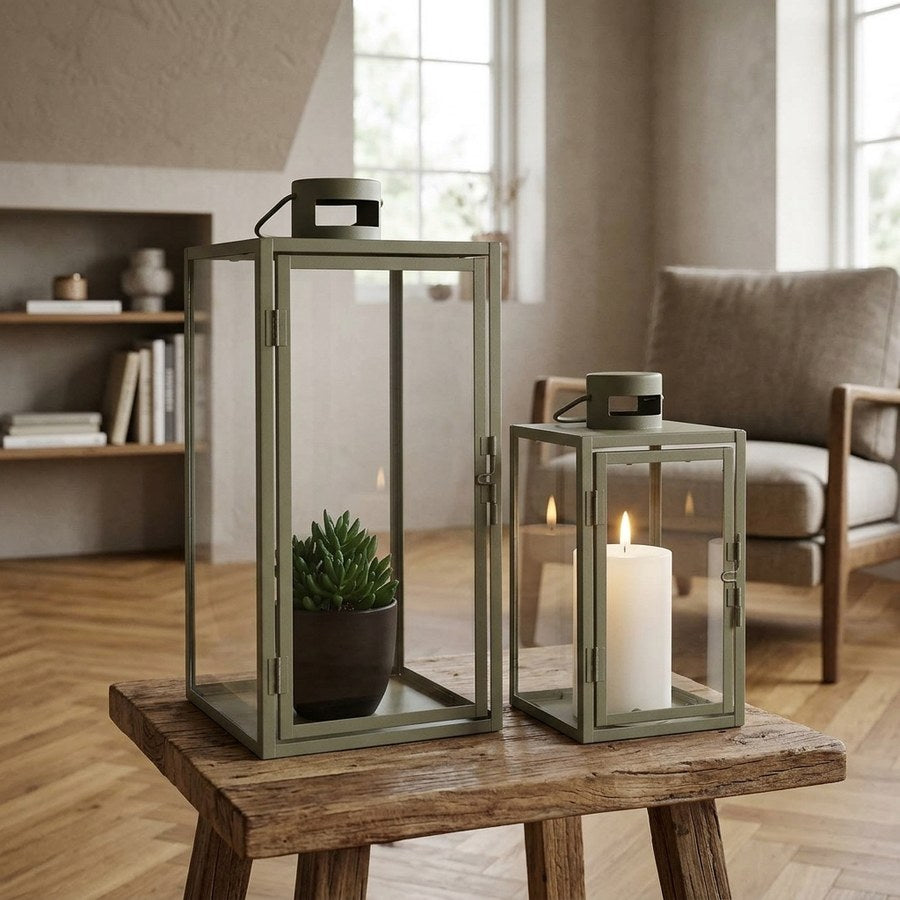 Corfu Lanterner i Grøn Stål & Glas fra House Nordic | 2 Lanterner