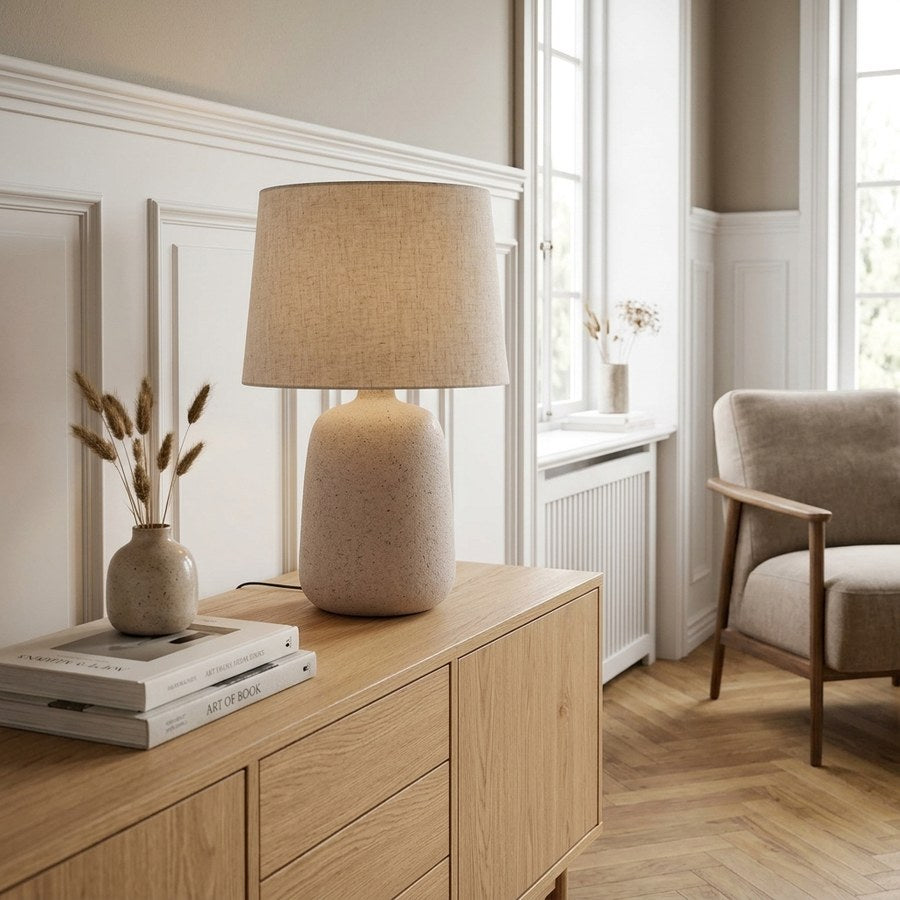 Croft Bordlampe i Sand Fiberclay fra House Nordic | Ø30xH46 cm
