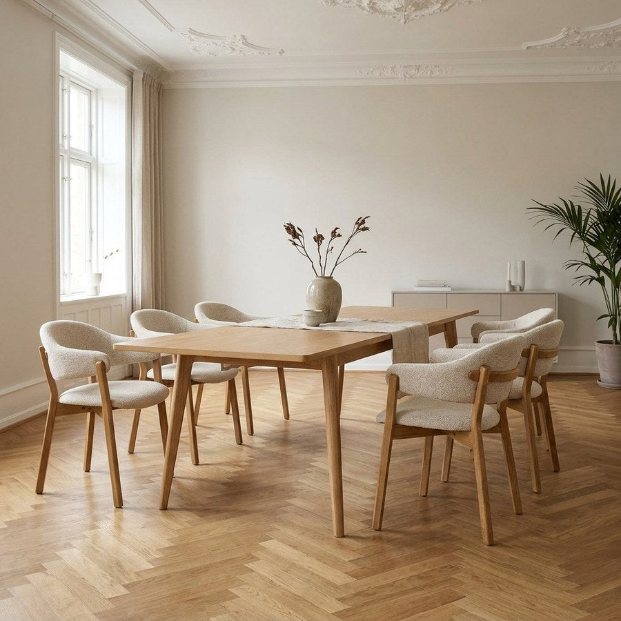 Darwin Spisebordssæt med Dunkirk Spisebordsstole i Natur/Beige Egetræ & MDF fra House Nordic | 6 Stole & 1 Bord