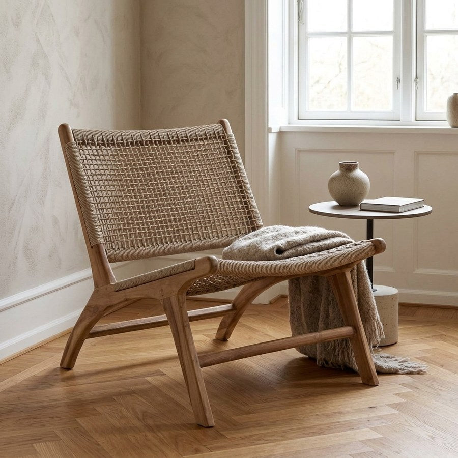 Derby Loungestol i Natur PE Rattan & Ben i Natur Teaktræ fra House Nordic | B60xL80xH73 cm