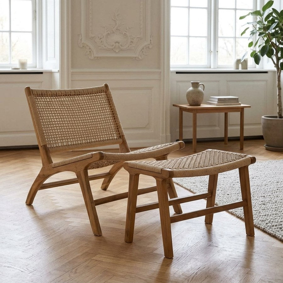 Derby Loungestol & Skammel i Natur Teaktræ & PE Rattan fra House Nordic | 1 Loungestol & 1 Skammel