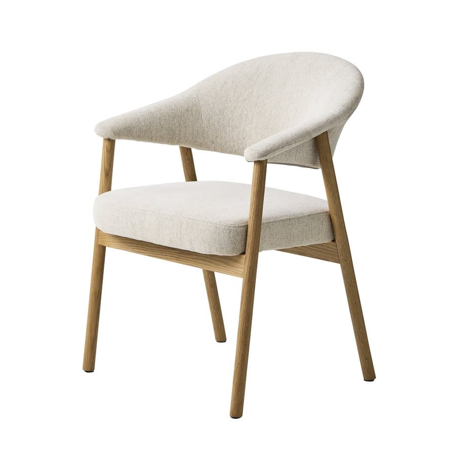 Elk Spisebordsstol med Armlæn i Massiv Natural Egetræ og Sand Møbelstof fra Unique Furniture | B63xD63xH81cm