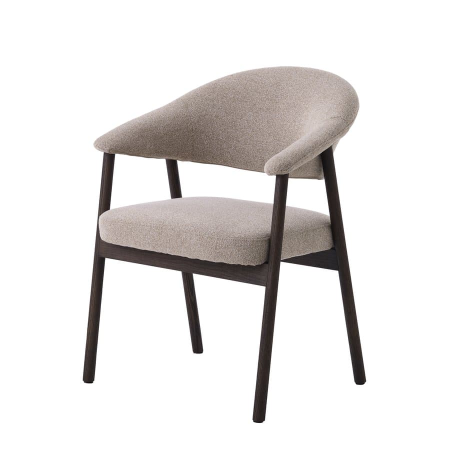 Elk Spisebordsstol med Armlæn i Massiv Espresso Egetræ Armlæn og Sand Møbelstof fra Unique Furniture | B63xD63xH81cm
