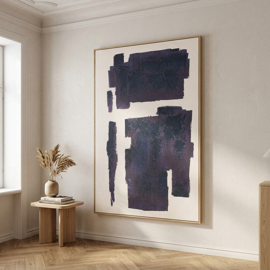 Edna Canvastryk i Beige/Blå Polyester med Håndmalede Detaljer fra House Nordic | B100xL5xH150 cm