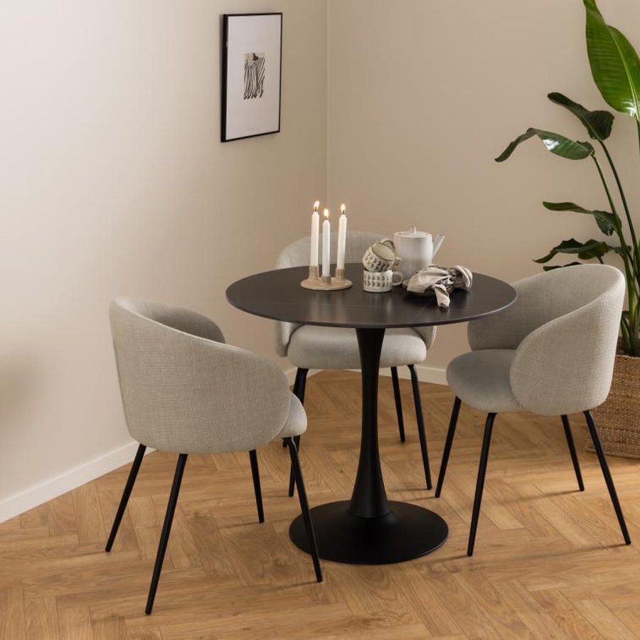 Eleanor Spisebordsstol Armlæn Beige Stof Stål