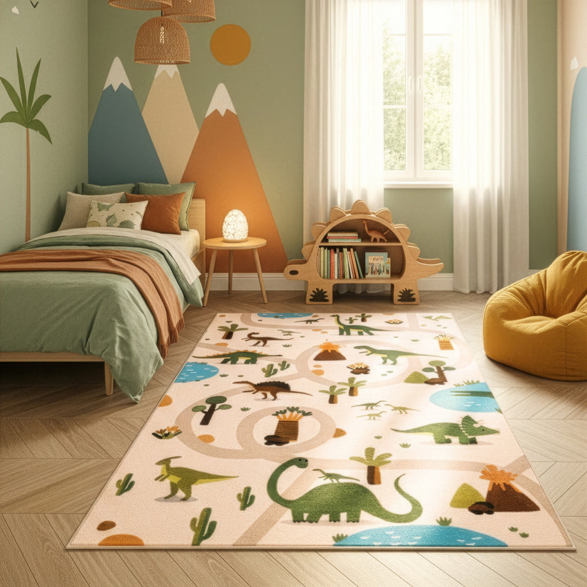 Ella Børnegulvtæppe i Beige med Dinosaurer – billede 1 fra Unique Beds, Home & Living