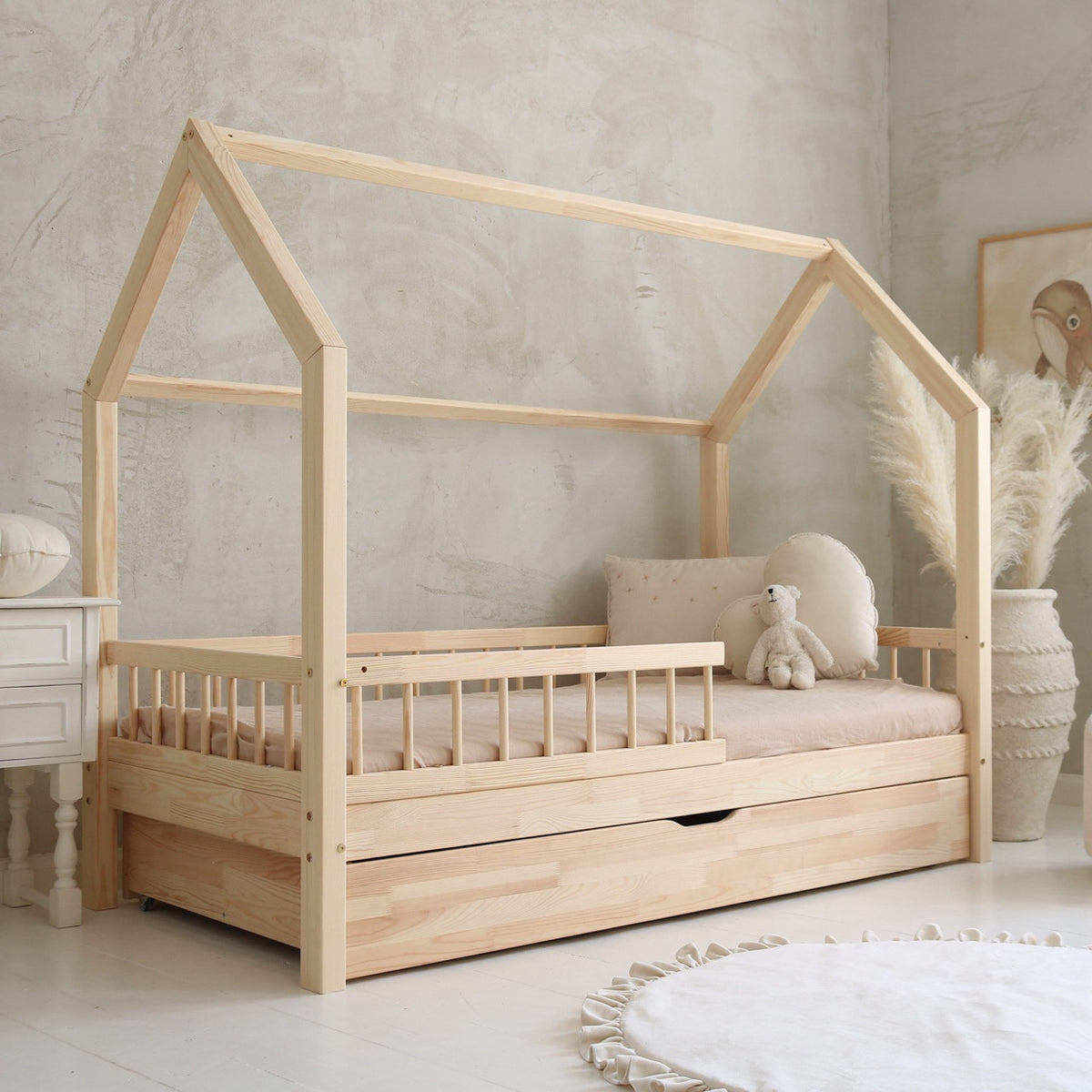 Bello Plus Husseng med Skuffe i Limet Fyrretræ i Flere Farver fra Raw Kids i farven Natur – fra Unique Beds, Home & Living