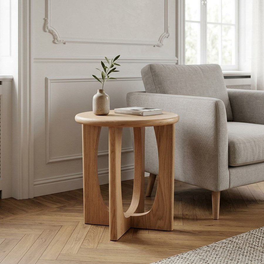 Flow Sidebord i Natur Egetræ fra Unique Furniture | Ø45xH50 cm