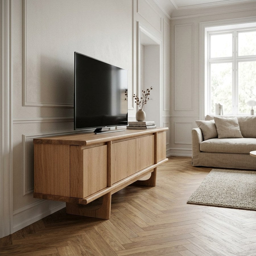 Flow TV-bænk i Natur Egetræ fra Unique Furniture | B180xD40xH57 cm