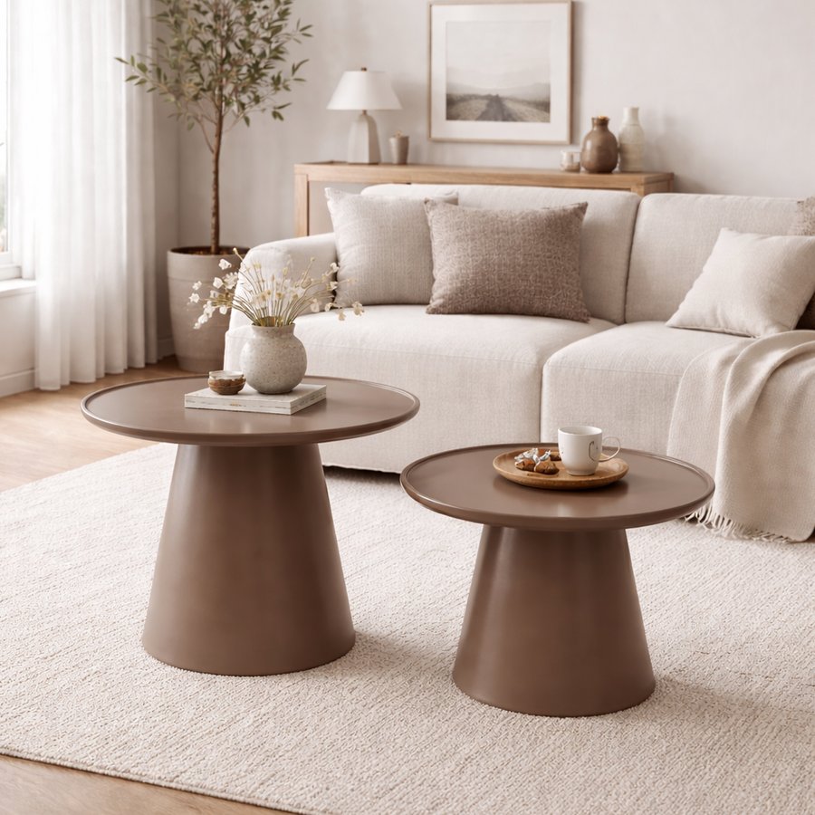 Fraser Sofabord Sæt af 2 i MDF fra Lexpo Living | Grå, Sand, Brun(light coffee) | Ø60x40 & Ø80x50 cm