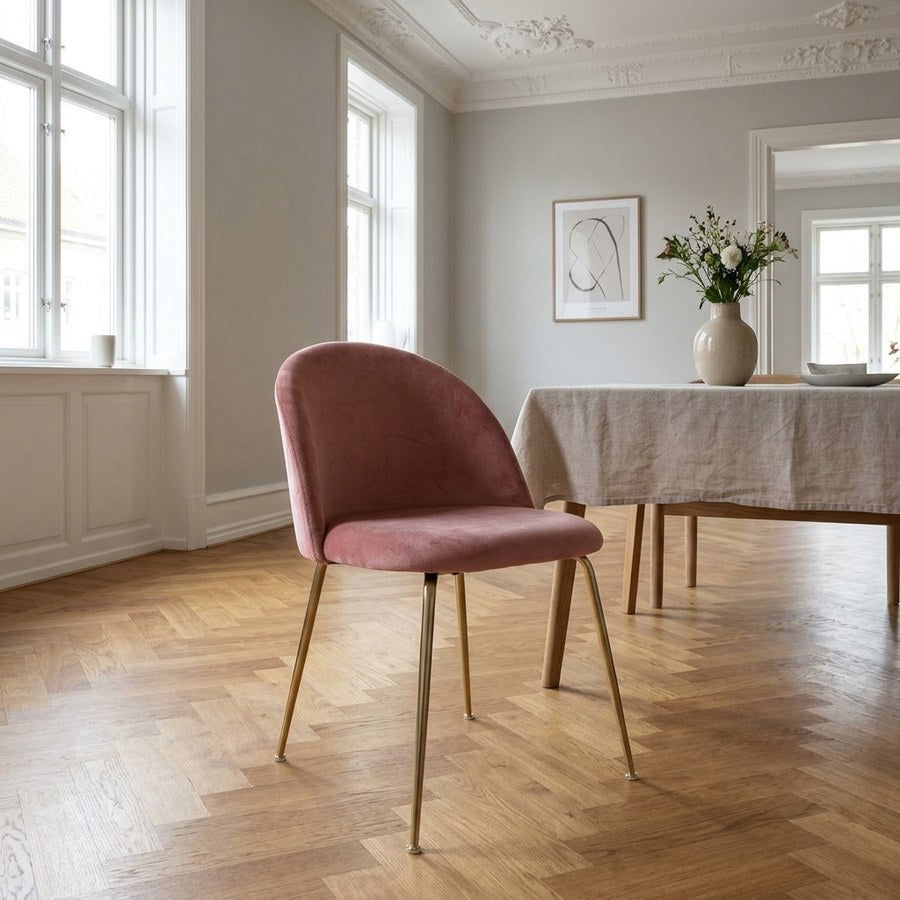 Geneve Spisebordsstol i Rosa Velour & Ben i Messinglook Stål fra House Nordic | B51xL56xH76 cm