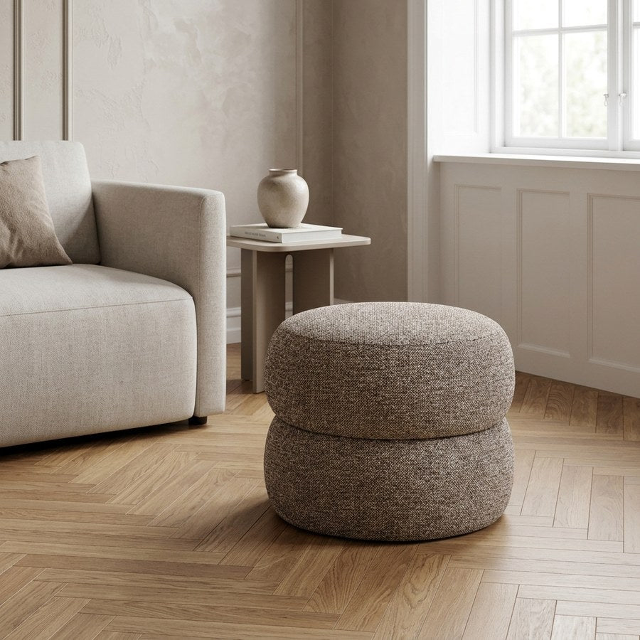 Hazel Puf i Brun Bouclé med Opbevaring fra Unique Furniture | Ø50xH45 cm
