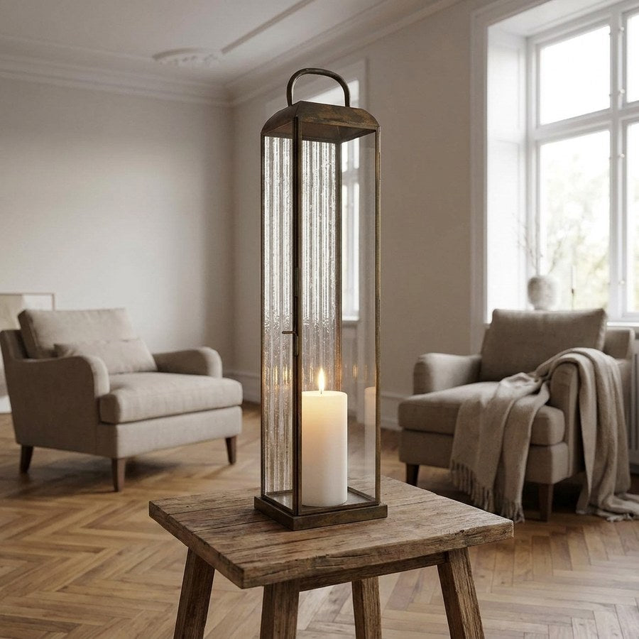 Herslev Lanterne i Antik Messing Glas & Metal fra House Nordic | B12xL12xH60 cm