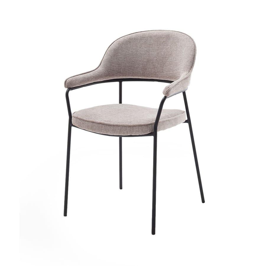 Kindersley Spisebordsstol med Armlæn i Sandfarvet Stof med Sort Stålstel fra Unique Furniture | B56,5xH85xD56,5cm