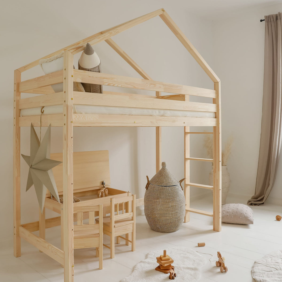 Højseng House Loft med Stige i Limet Fyrretræ fra Raw Kids, billede 1 fra Unique Beds, Home & Living