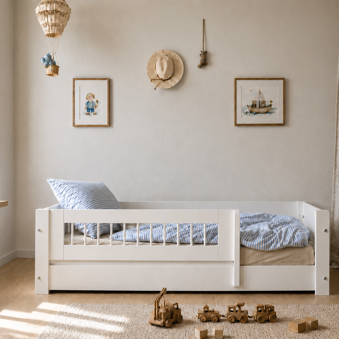 Huxie Montessori gulvseng med sprosse sengehest fra Manis-h | White - 1 – fra Unique Beds, Home & Living