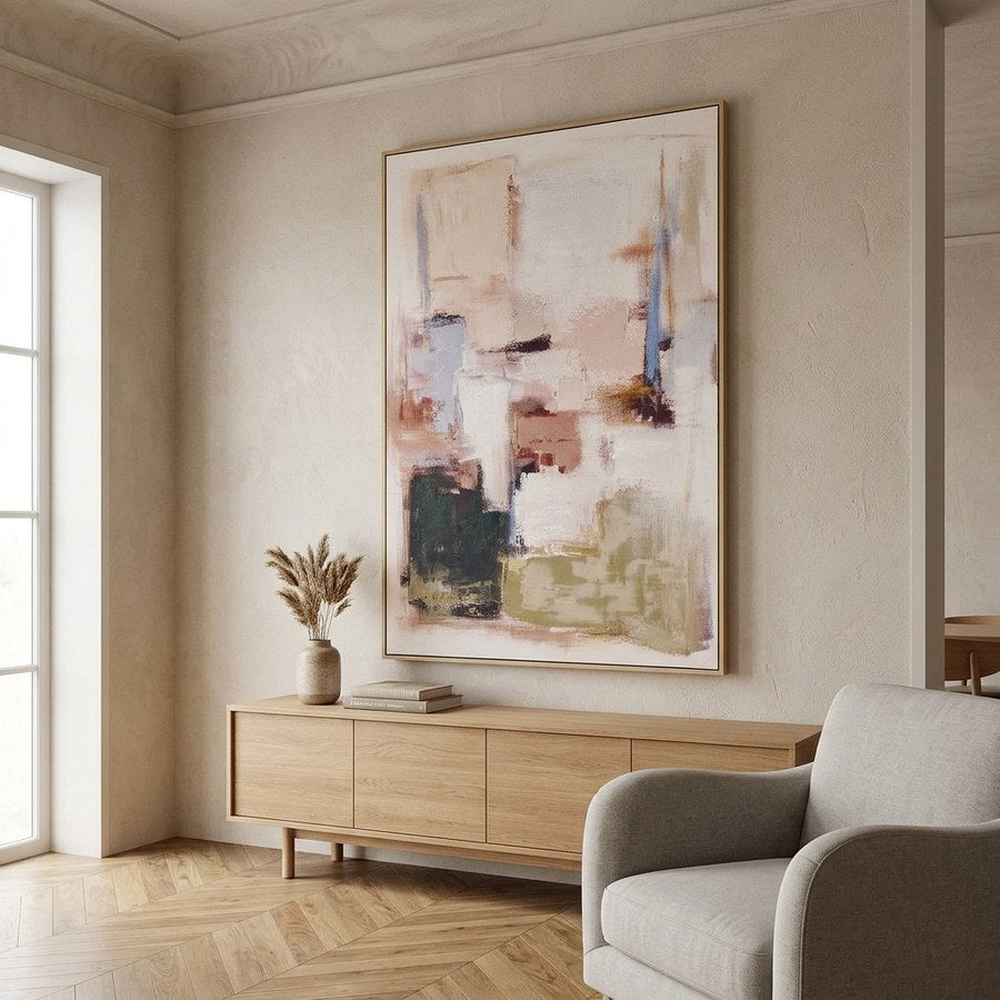 Inez Canvastryk i Sandbeige Polyester med Håndmalede Detaljer fra House Nordic | B100xL5xH150 cm
