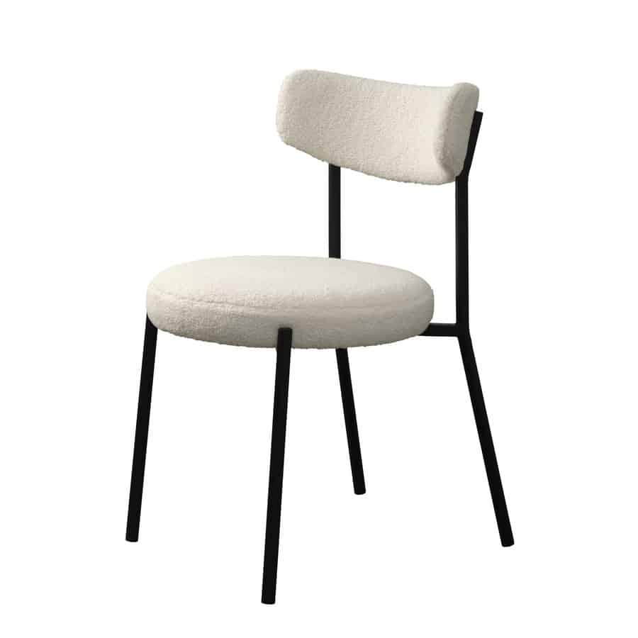 Gimli Spisebordsstol i Teddy Off White stof med Sorte Metalben fra Unique Furniture | B47xH79,5xD54,5cm