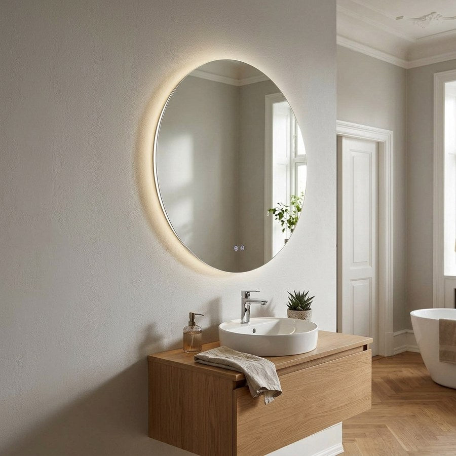 Kiama Spejl i Glas med LED & Antidug fra House Nordic | Ø80 cm