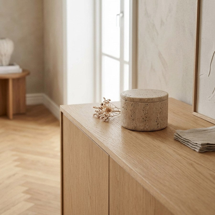 Krukke i Natur Travertin fra House Nordic | Ø10xH6,5 cm