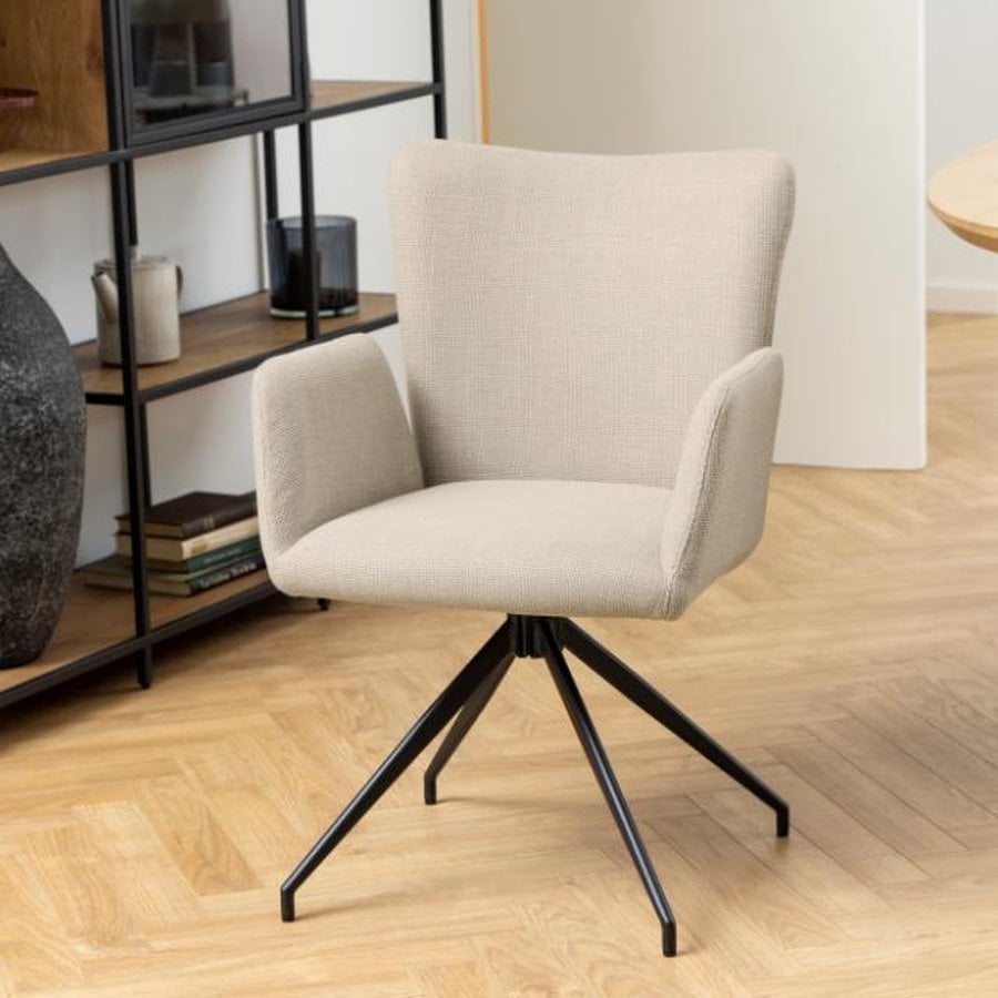 Laura Spisebordsstol Armlæn Beige Stof Drejefunktion